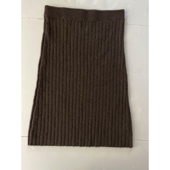 Quince Mongolian Cashmere Skirt Women L Brown Ribbed Midi Pull On Stretchy - Picture 1 of 7